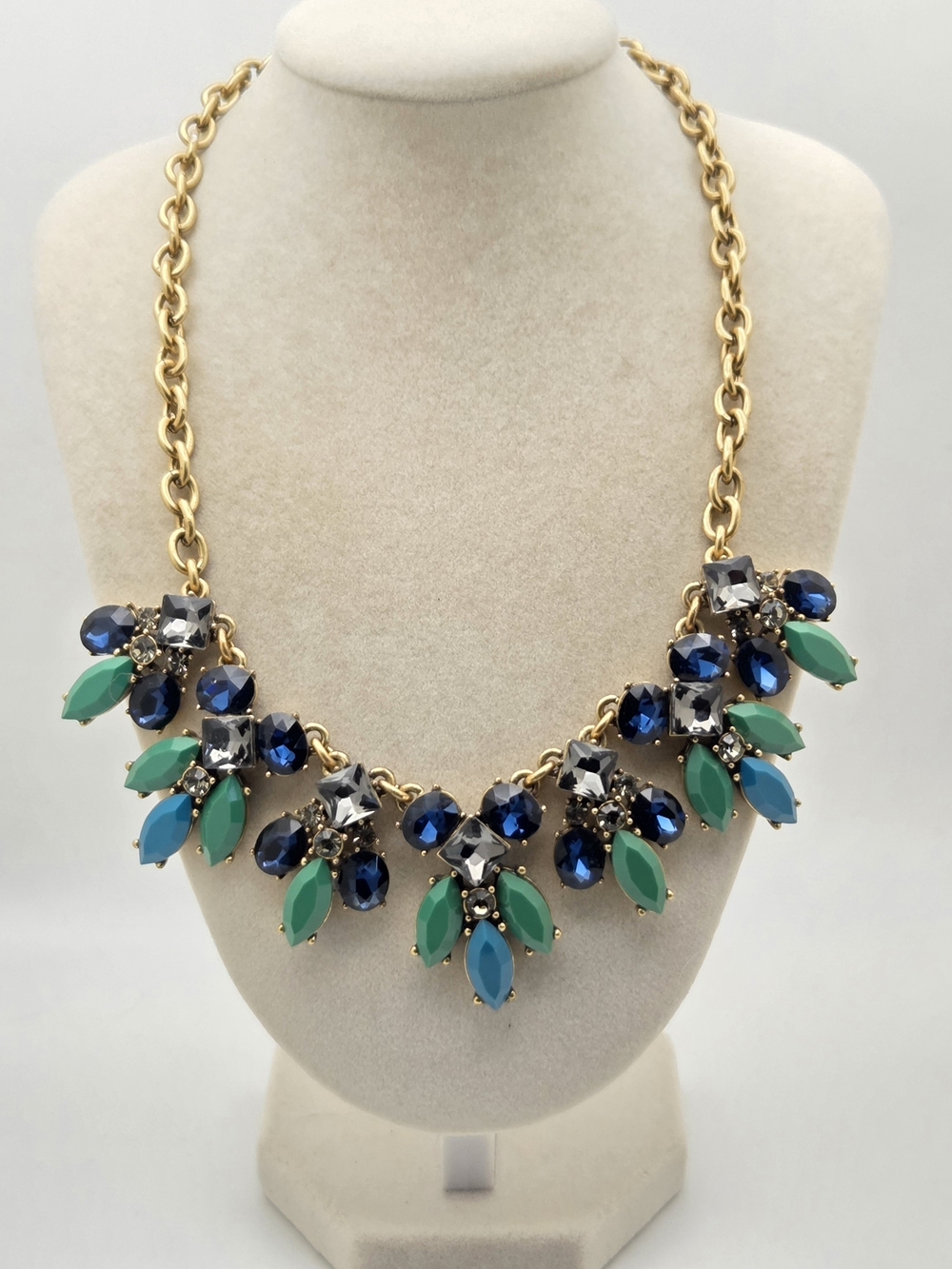 J. Crew Crystal Statement Necklace - Blue, Teal & Grey